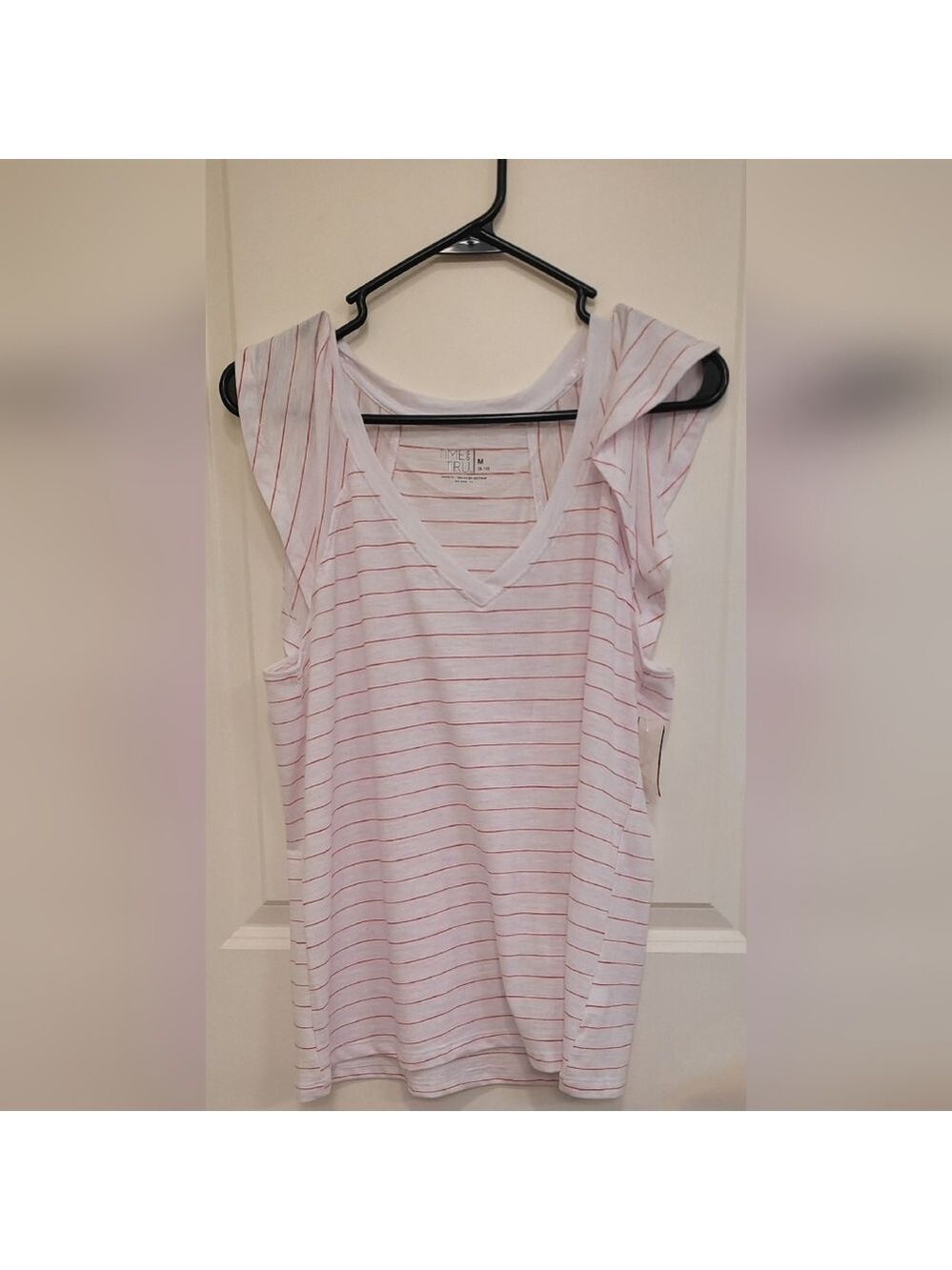 NWT Time and Tru Women's Pink and White Striped Raglan Sleeve Top